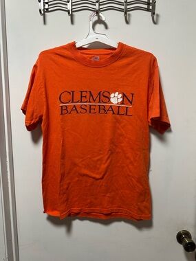 Soffe Orange Clemson Baseball Tee with White Paw Graphic